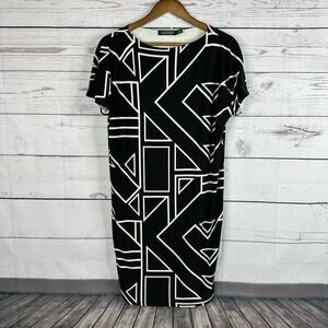 Lauren Ralph Lauren Dress Womens Small Black White Slinky Lined Office Career
